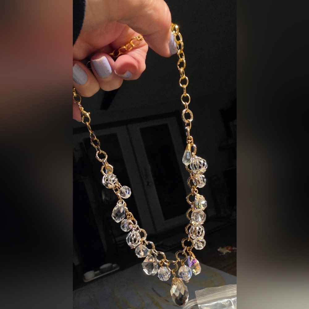 Gold-Plated Crystal Drop Necklace - Clear Crystal